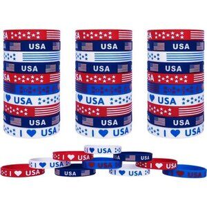 40Pcs American Flag Silicone Bracelet